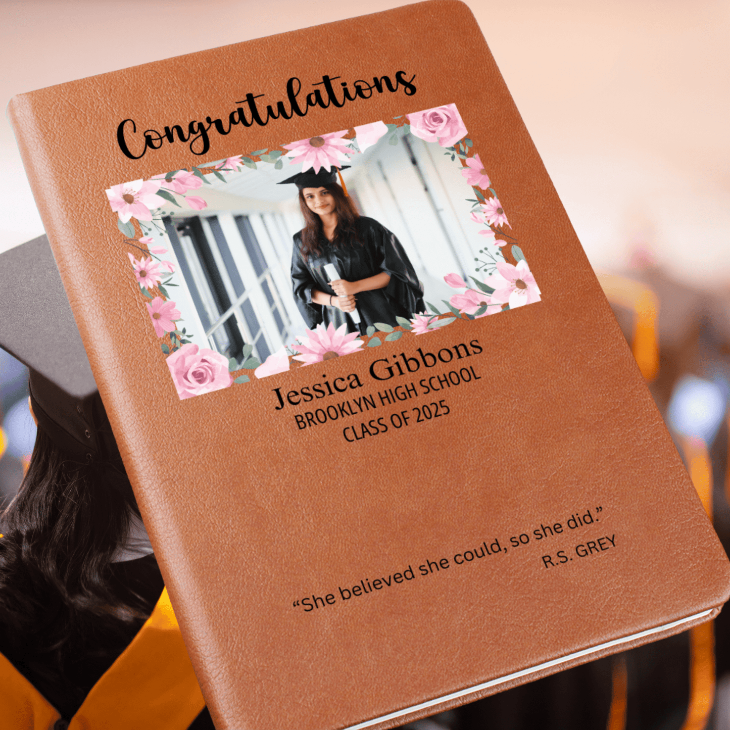 Personalized Graduation Journal Engraved Leather Notebook Custom Gift for Graduate Class of 2025 College High School Keepsake Book
