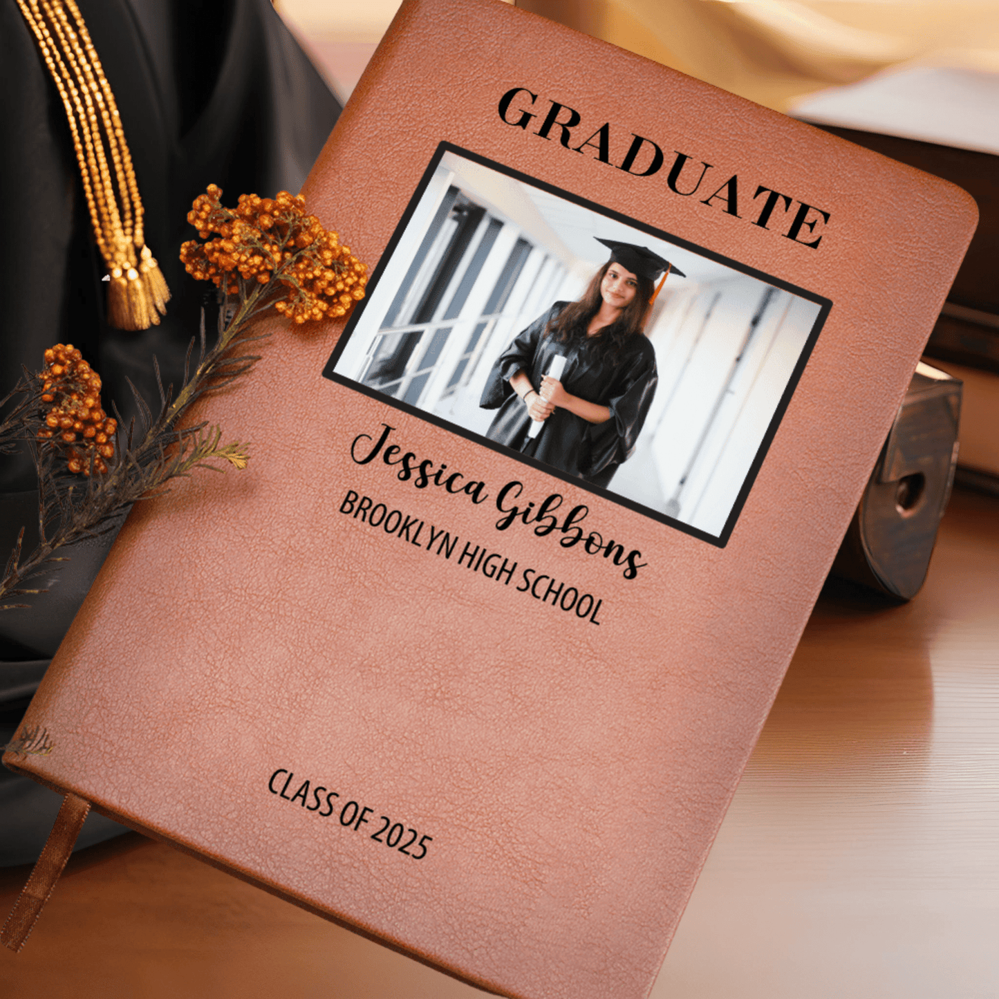 Personalized Graduation Journal Engraved Leather Notebook Custom Gift for Graduate Class of 2025 College High School Keepsake Book