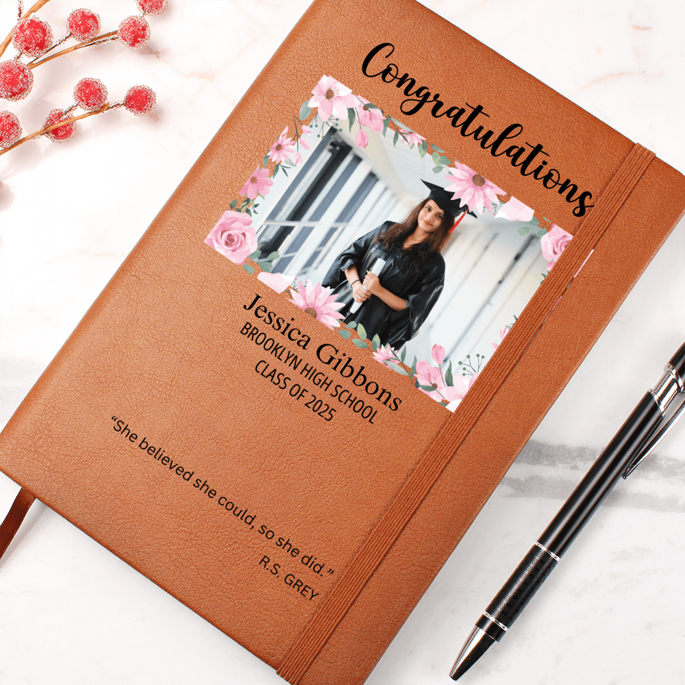 Personalized Graduation Journal Engraved Leather Notebook Custom Gift for Graduate Class of 2025 College High School Keepsake Book