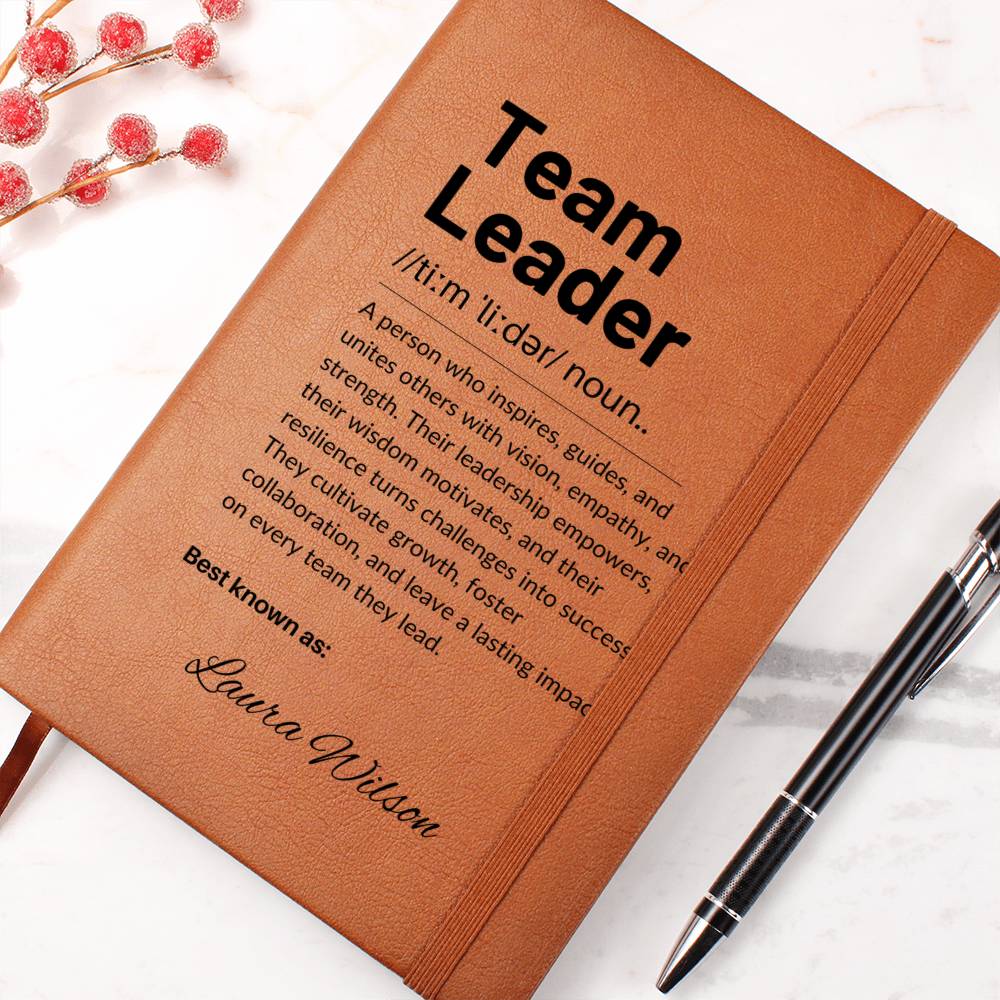 Personalized Leather Journal Engraved Notebook Inspirational Gift for Team Leader Boss Mentor Manager Leadership Keepsake Office Book