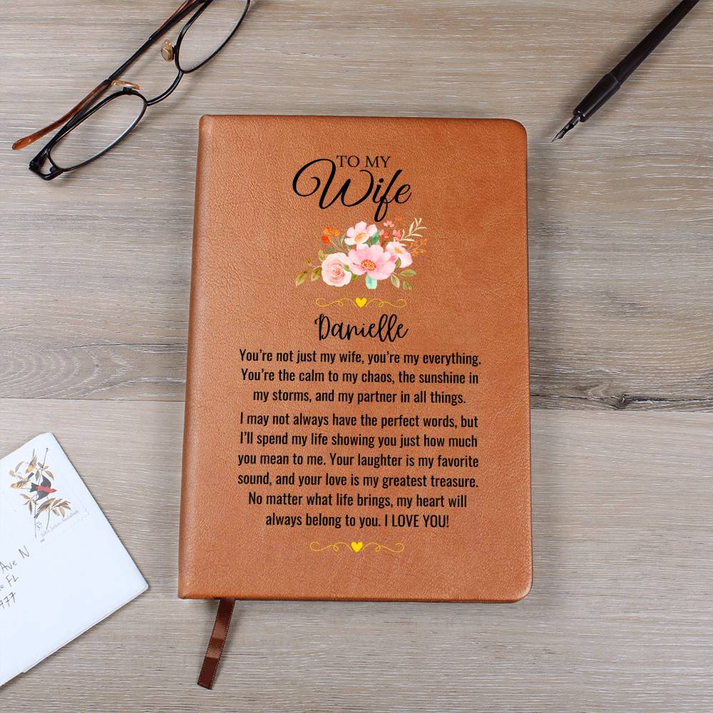 Personalized Leather Journal for Wife Notebook Engraved Gift for Her Romantic Anniversary Birthday Wedding Keepsake from Husband Present
