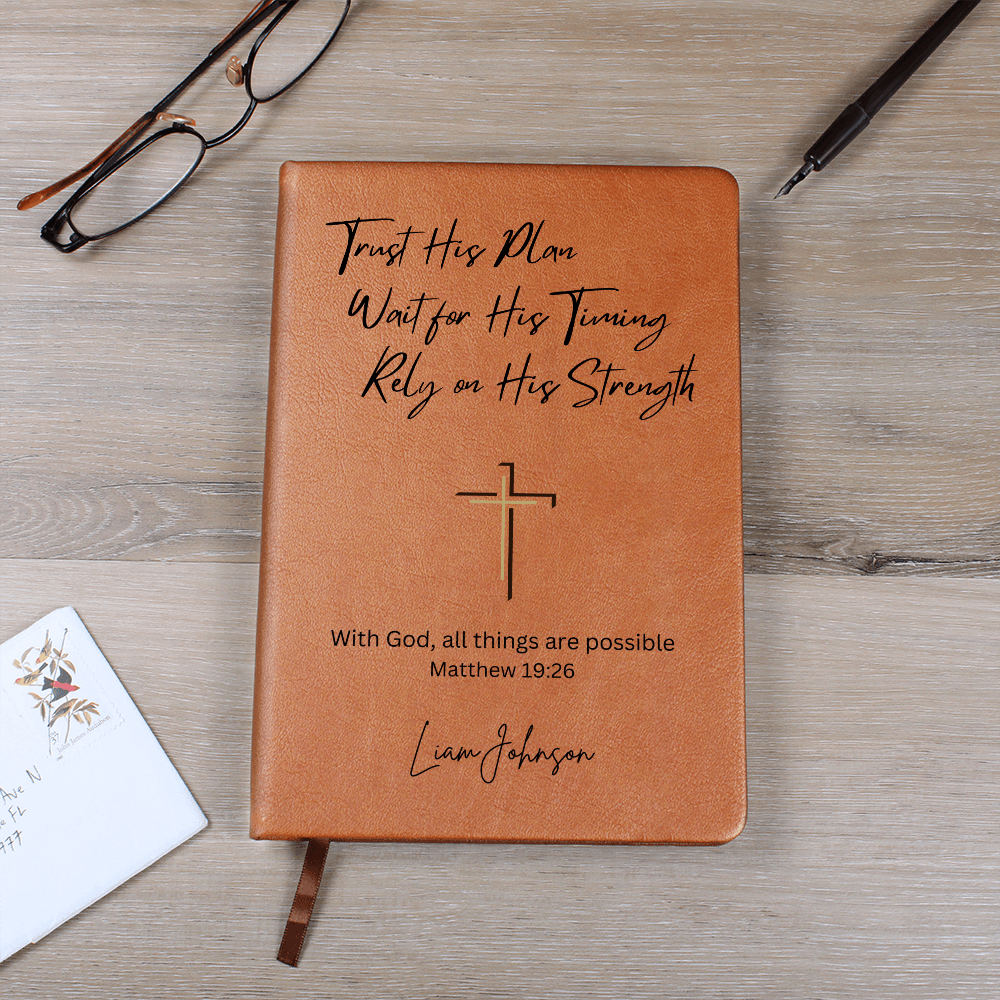 Christian Leather Journal Personalized Engraved Notebook Bible Verse Gift Faith Prayer Book Religious Gift for Men Inspirational Keepsake