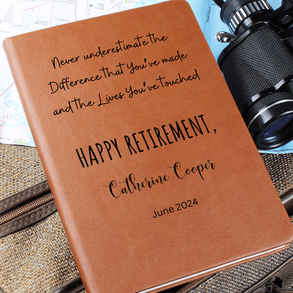 Retirement Leather Journal Personalized Engraved Notebook Inspirational Gift for Retiree Coworker Boss Teacher Mentor Keepsake Memory Book