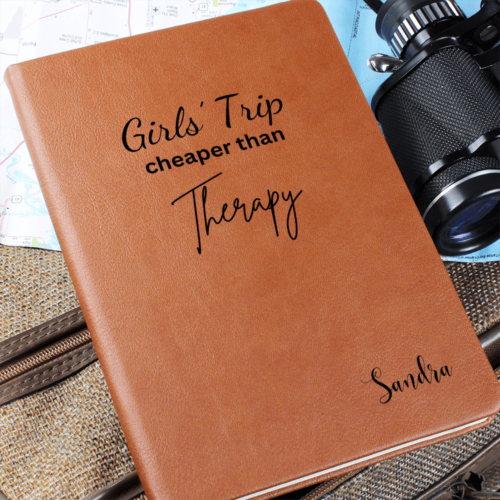 Personalized Travel Journal Engraved Leather Notebook Girls Trip Memory Book Gift for Traveler Women Scrapbook Adventure Keepsake Memories