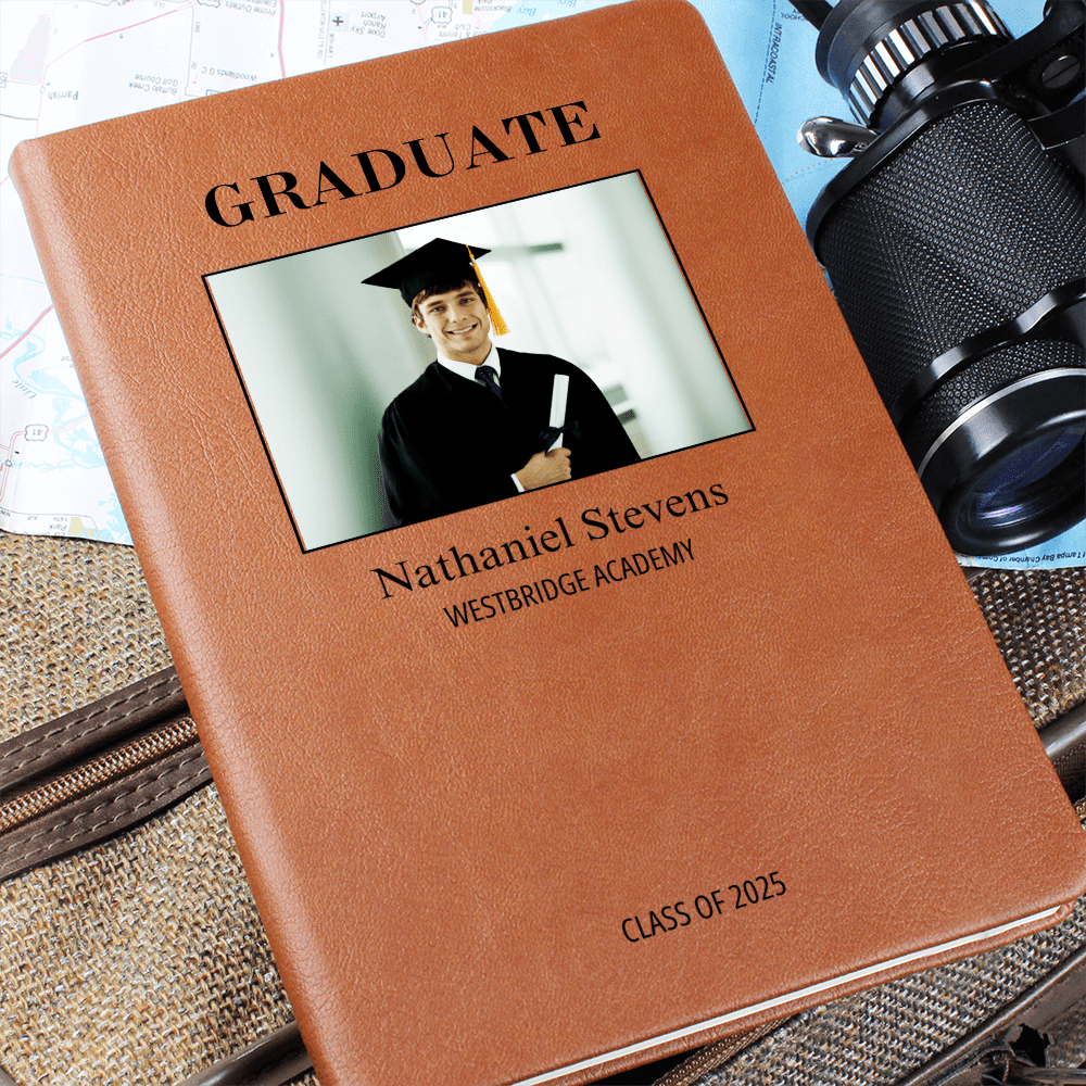 Personalized Graduation Journal Engraved Leather Notebook Custom Gift for Graduate Class of 2025 College High School Keepsake Book