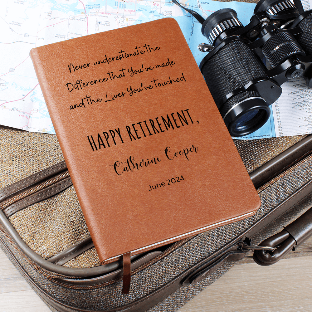 Retirement Leather Journal Personalized Engraved Notebook Inspirational Gift for Retiree Coworker Boss Teacher Mentor Keepsake Memory Book