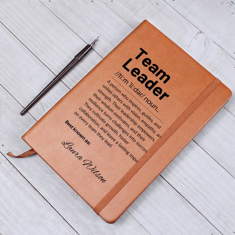 Personalized Leather Journal Engraved Notebook Inspirational Gift for Team Leader Boss Mentor Manager Leadership Keepsake Office Book