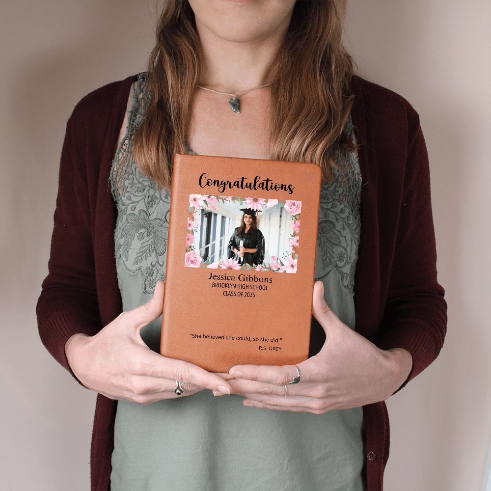 Personalized Graduation Journal Engraved Leather Notebook Custom Gift for Graduate Class of 2025 College High School Keepsake Book