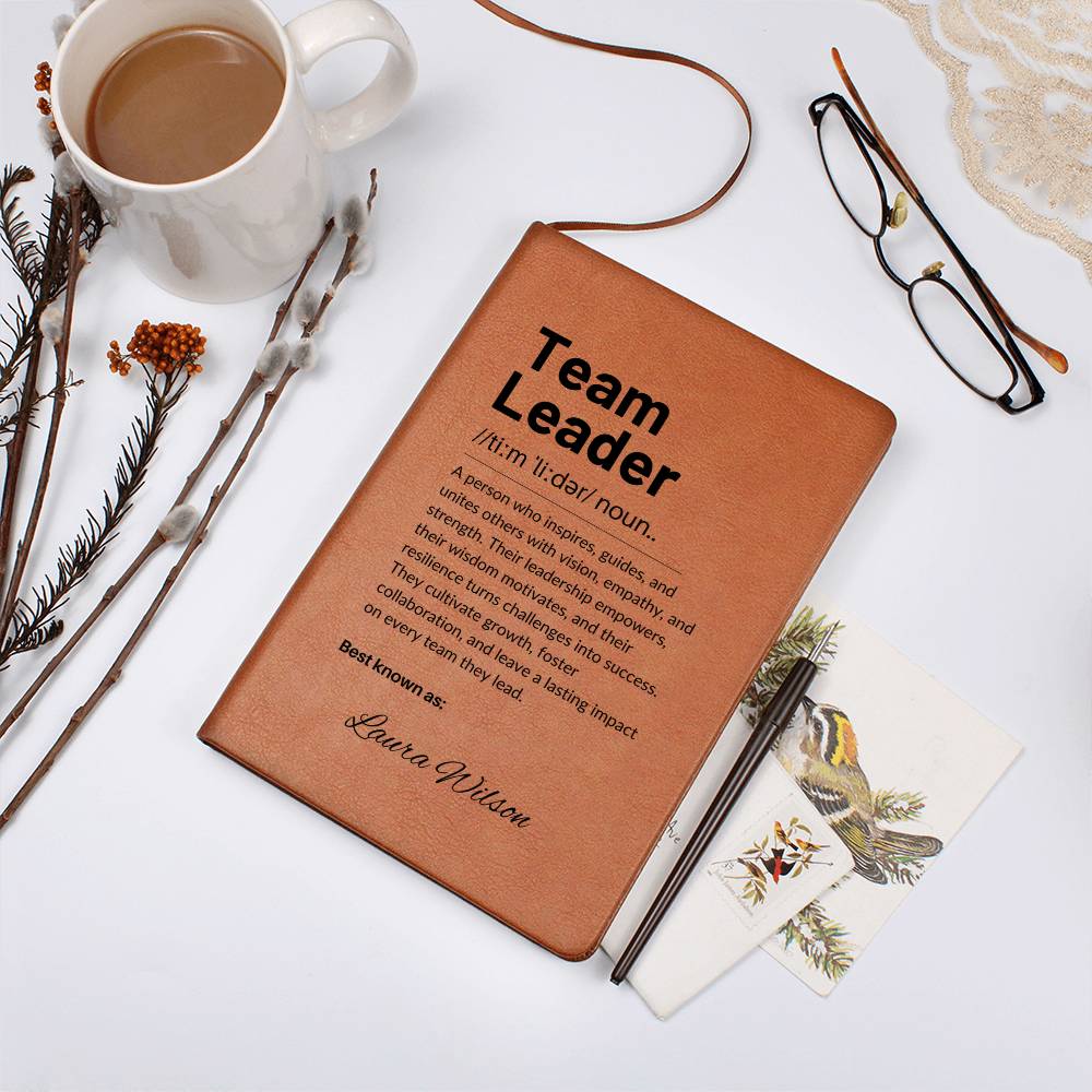 Personalized Leather Journal Engraved Notebook Inspirational Gift for Team Leader Boss Mentor Manager Leadership Keepsake Office Book