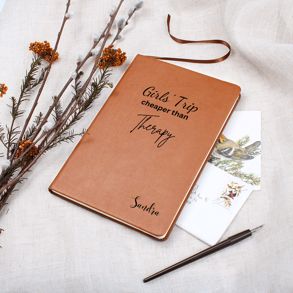 Personalized Travel Journal Engraved Leather Notebook Girls Trip Memory Book Gift for Traveler Women Scrapbook Adventure Keepsake Memories