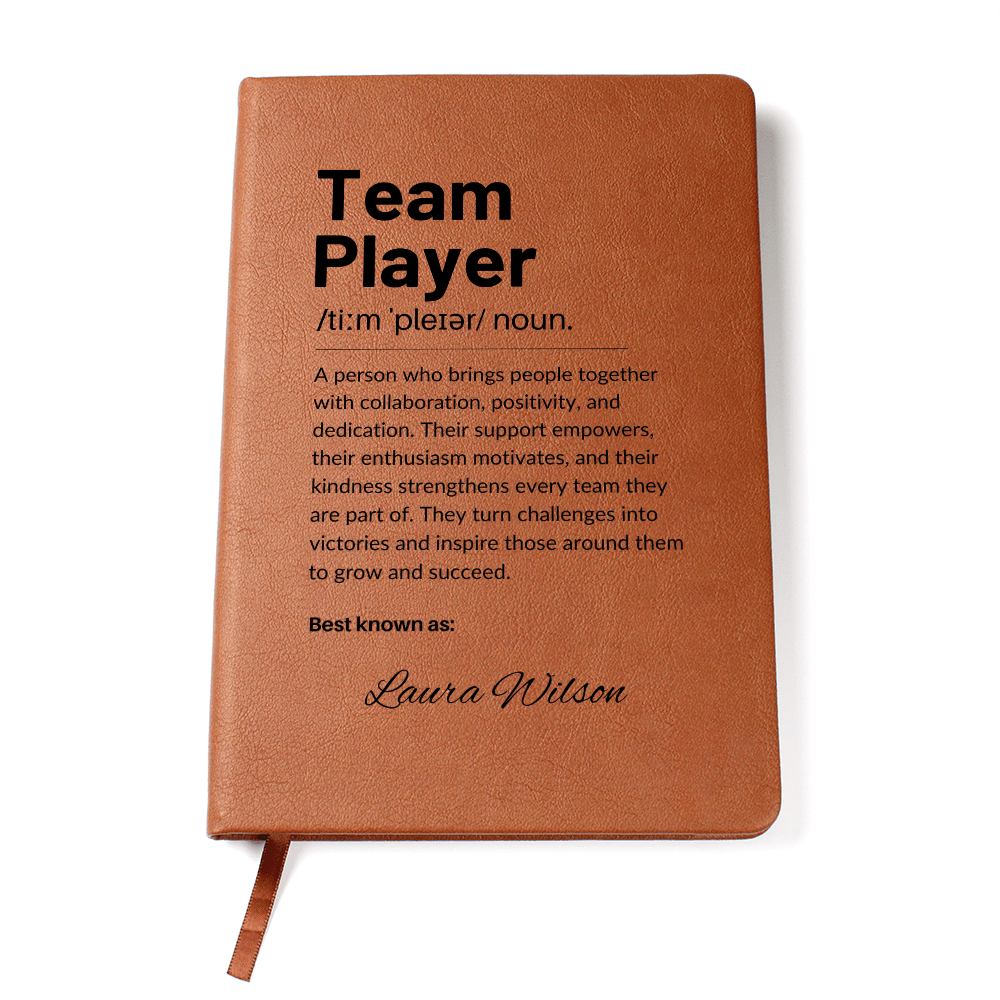 Personalized Leather Journal Engraved Notebook Inspirational Gift for Team Player Coworker Employee Mentor Office Appreciation Keepsake