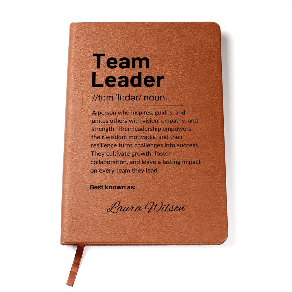 Personalized Leather Journal Engraved Notebook Inspirational Gift for Team Leader Boss Mentor Manager Leadership Keepsake Office Book
