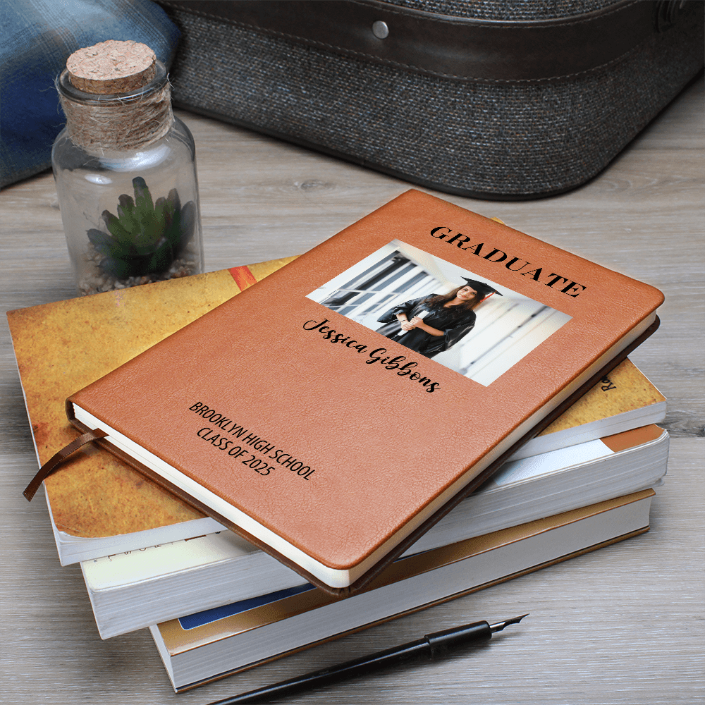 Personalized Graduation Journal Engraved Leather Notebook Custom Gift for Graduate Class of 2025 College High School Keepsake Book
