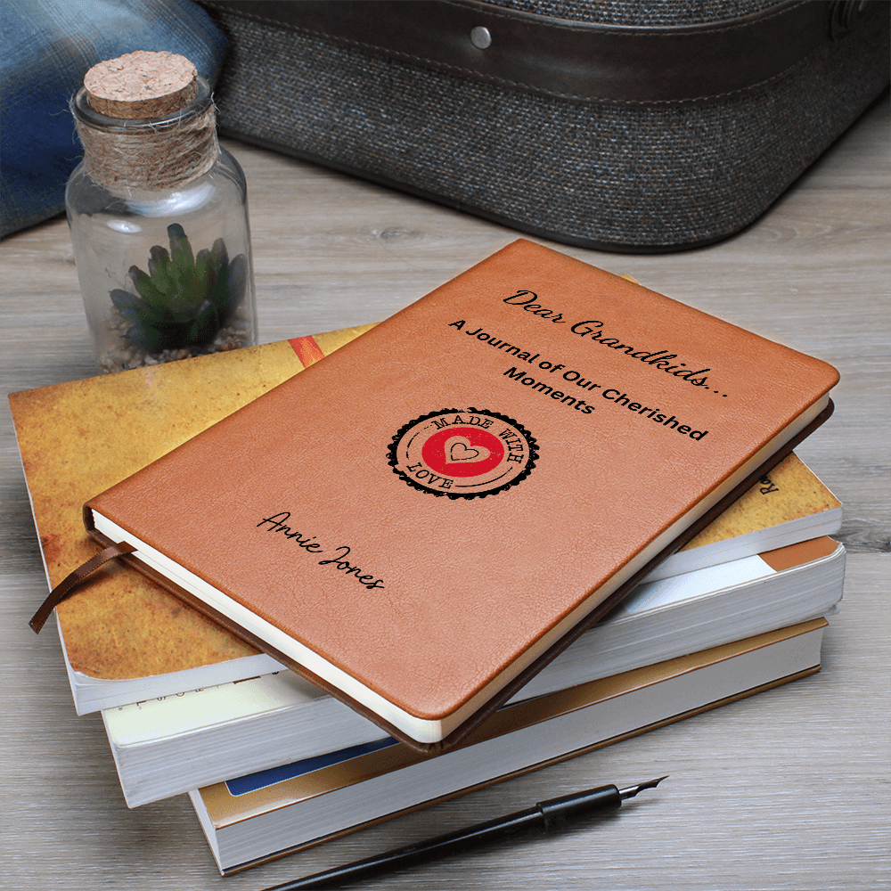 Personalized Leather Journal Grandkids Memory Book Engraved Notebook Grandparent Gift Grandma Grandpa Keepsake Family Writing Diary Present
