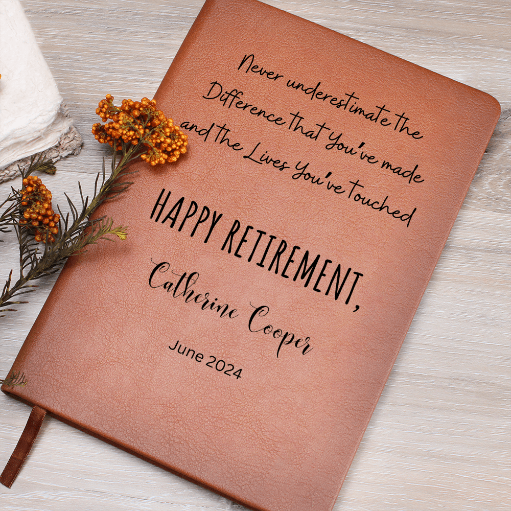 Retirement Leather Journal Personalized Engraved Notebook Inspirational Gift for Retiree Coworker Boss Teacher Mentor Keepsake Memory Book