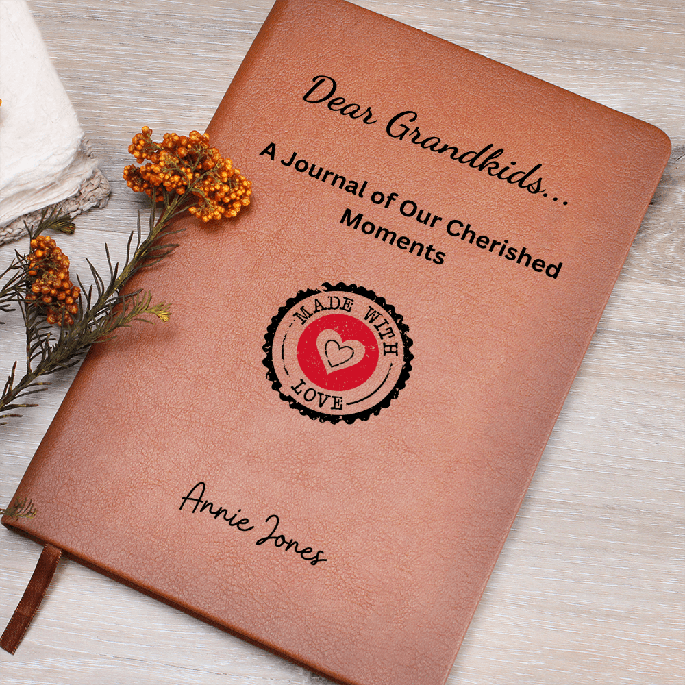 Personalized Leather Journal Grandkids Memory Book Engraved Notebook Grandparent Gift Grandma Grandpa Keepsake Family Writing Diary Present