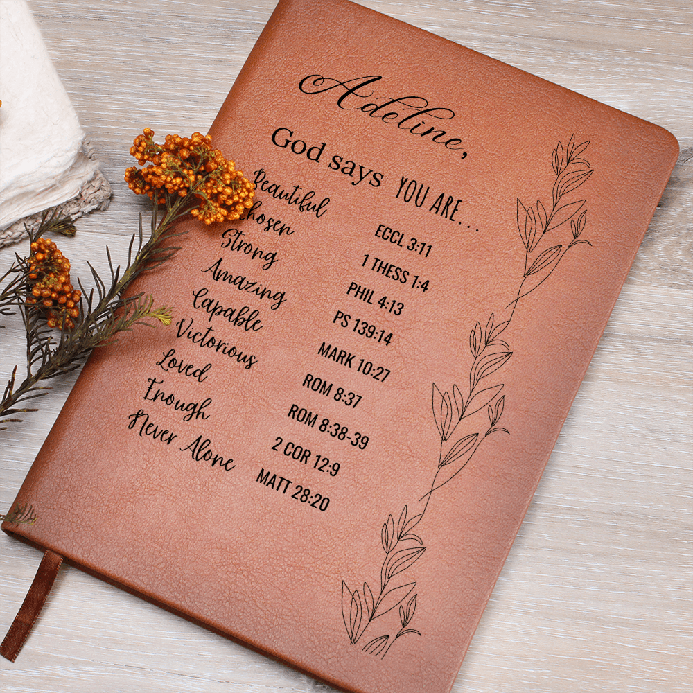 Custom Leather Prayer Journal Christian Gift for Women God Says You Are Notebook Personalized Faith Affirmations – Christmas, Birthday Gift