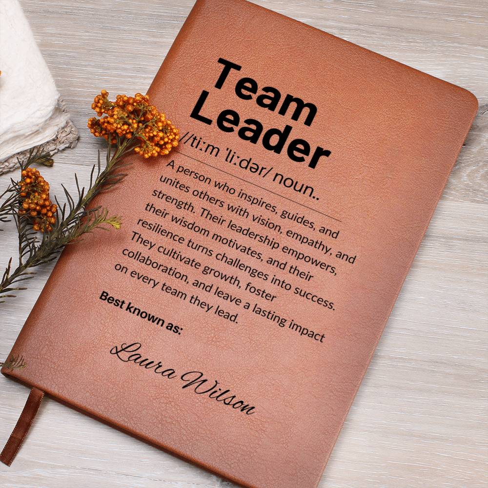 Personalized Leather Journal Engraved Notebook Inspirational Gift for Team Leader Boss Mentor Manager Leadership Keepsake Office Book