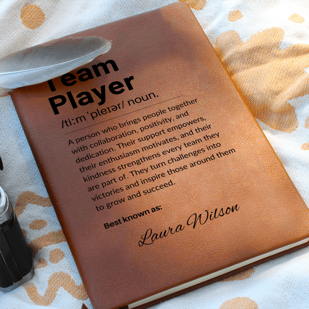 Personalized Leather Journal Engraved Notebook Inspirational Gift for Team Player Coworker Employee Mentor Office Appreciation Keepsake