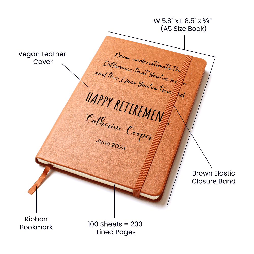 Retirement Leather Journal Personalized Engraved Notebook Inspirational Gift for Retiree Coworker Boss Teacher Mentor Keepsake Memory Book