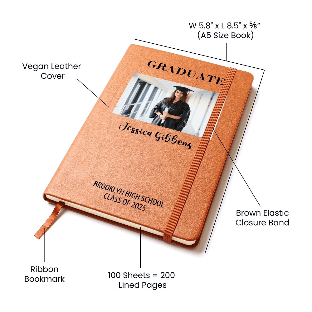 Personalized Graduation Journal Engraved Leather Notebook Custom Gift for Graduate Class of 2025 College High School Keepsake Book