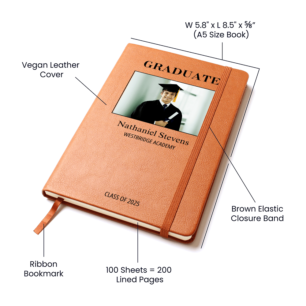 Personalized Graduation Journal Engraved Leather Notebook Custom Gift for Graduate Class of 2025 College High School Keepsake Book