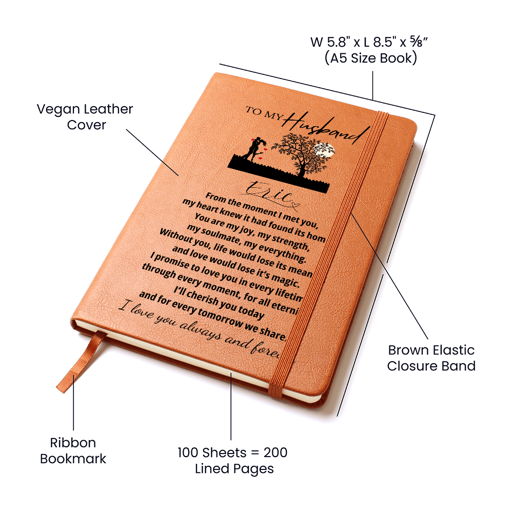 Personalized Leather Journal for Husband Notebook Engraved Gift for Him Romantic Anniversary Birthday Wedding Keepsake from Wife Present