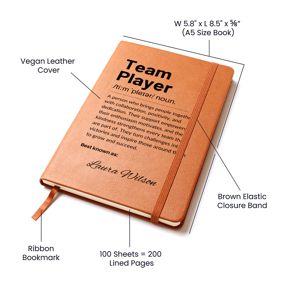Personalized Leather Journal Engraved Notebook Inspirational Gift for Team Player Coworker Employee Mentor Office Appreciation Keepsake