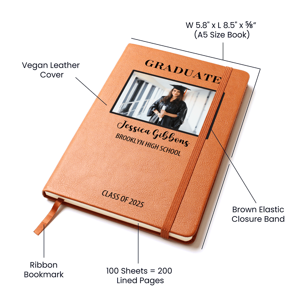 Personalized Graduation Journal Engraved Leather Notebook Custom Gift for Graduate Class of 2025 College High School Keepsake Book