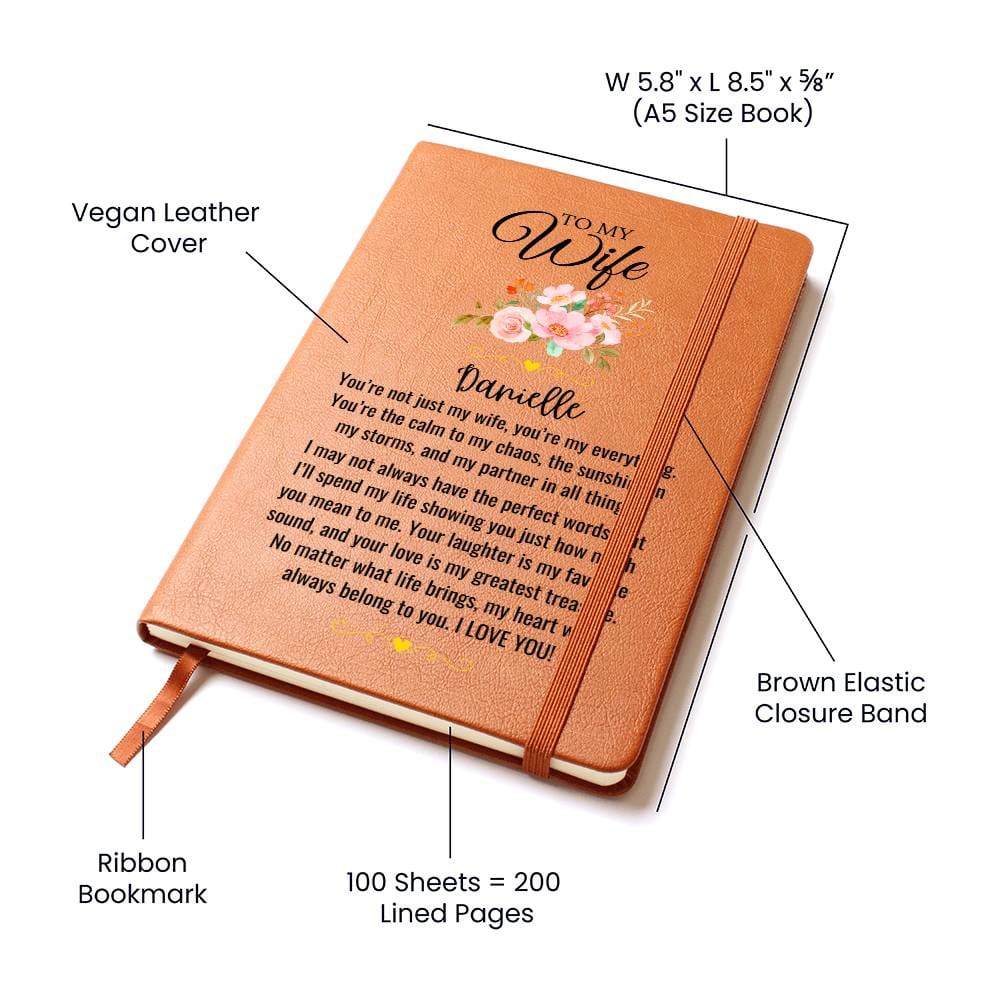 Personalized Leather Journal for Wife Notebook Engraved Gift for Her Romantic Anniversary Birthday Wedding Keepsake from Husband Present