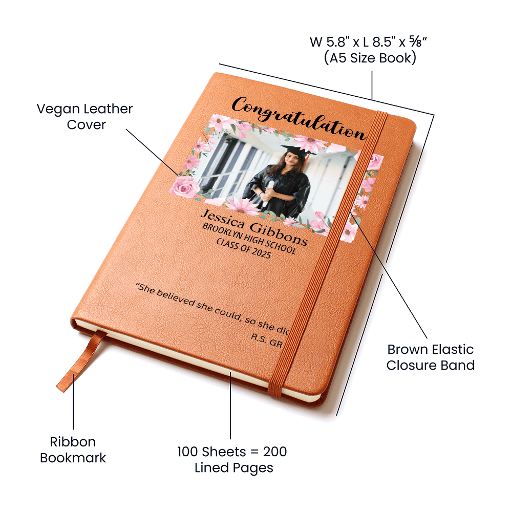 Personalized Graduation Journal Engraved Leather Notebook Custom Gift for Graduate Class of 2025 College High School Keepsake Book