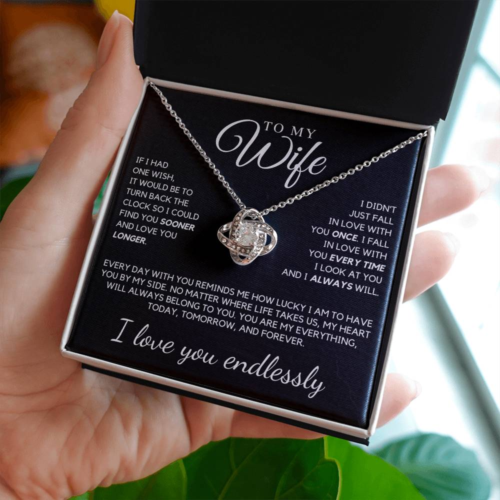 Wife - If I had one wish, it would be to turn back the clock - Love Knot Necklace