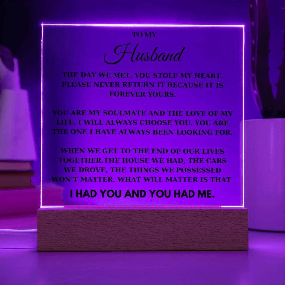 Husband - The day we met, you stole my heart - Acrylic Square Plaque