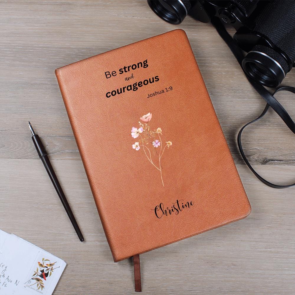 Personalized Leather Journal - Be Strong and Courageous, Christian Notebook, Custom Prayer Journal, Faith Gift for Women