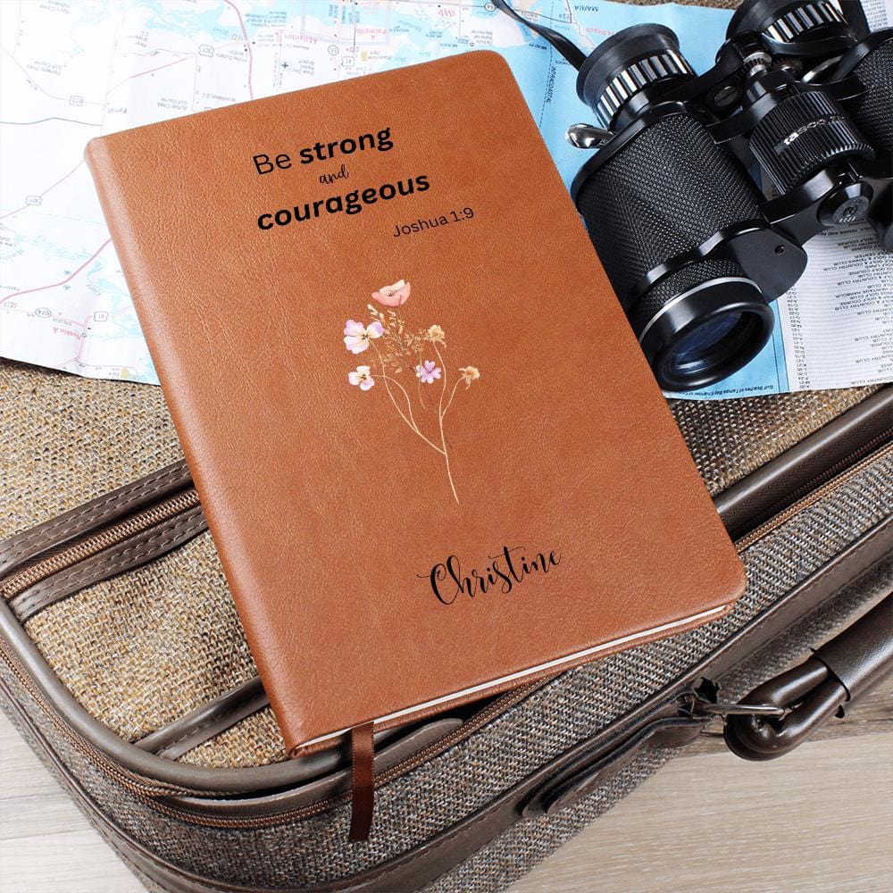 Personalized Leather Journal - Be Strong and Courageous, Christian Notebook, Custom Prayer Journal, Faith Gift for Women