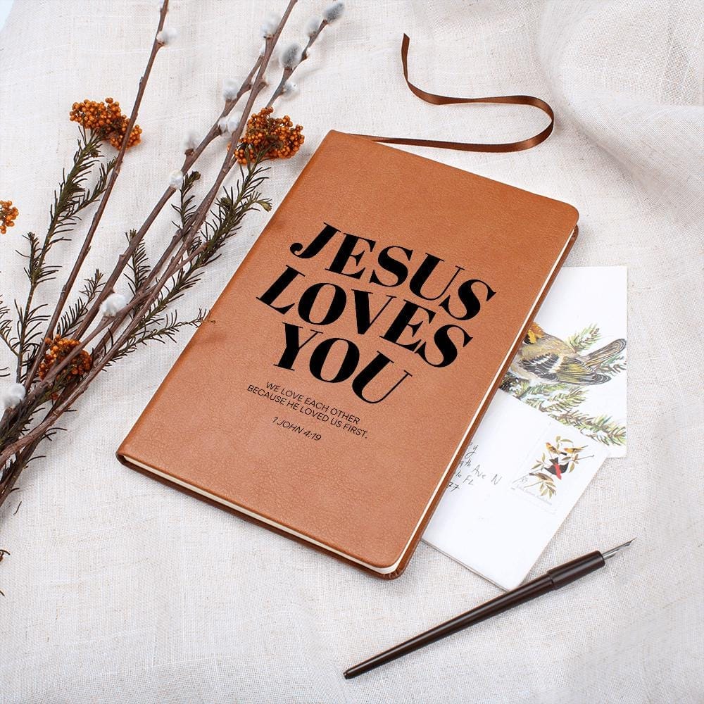 Personalized Leather Journal - Jesus Loves You, Engraved Christian Notebook, Bible Verse Gift, Faith Journal for Prayer & Reflection