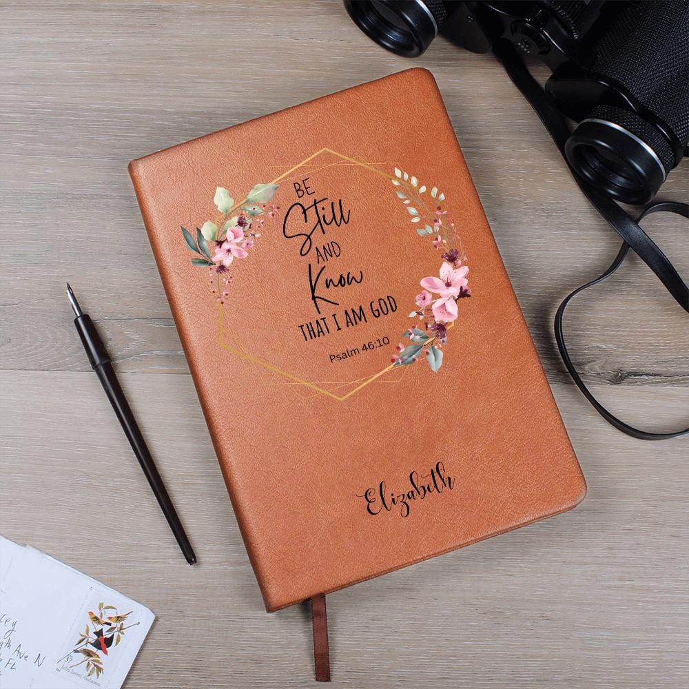 Personalized Leather Journal - Be Still and Know, Psalm 46:10, Engraved Christian Notebook, Prayer Journal, Bible Verse Gift