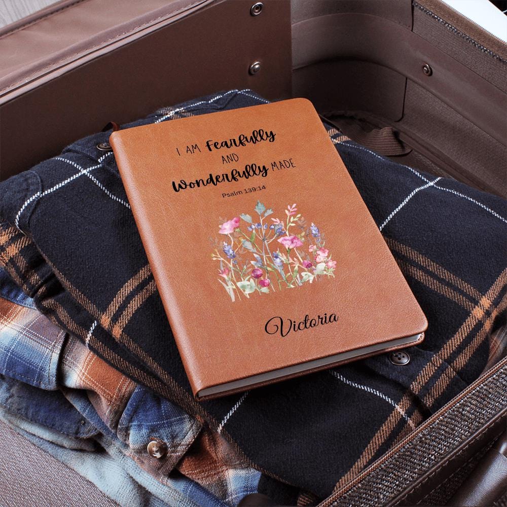 Personalized Leather Journal - Fearfully and Wonderfully Made, Psalm 139:14, Christian Notebook, Bible Verse Gift, Faith Journal