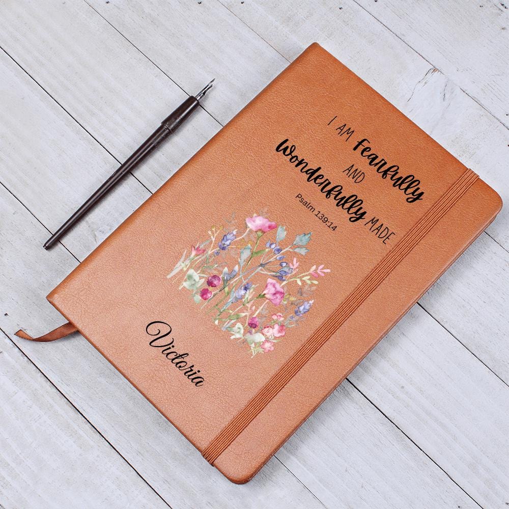 Personalized Leather Journal - Fearfully and Wonderfully Made, Psalm 139:14, Christian Notebook, Bible Verse Gift, Faith Journal