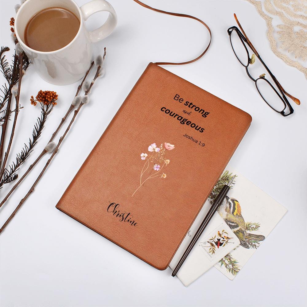Personalized Leather Journal - Be Strong and Courageous, Christian Notebook, Custom Prayer Journal, Faith Gift for Women