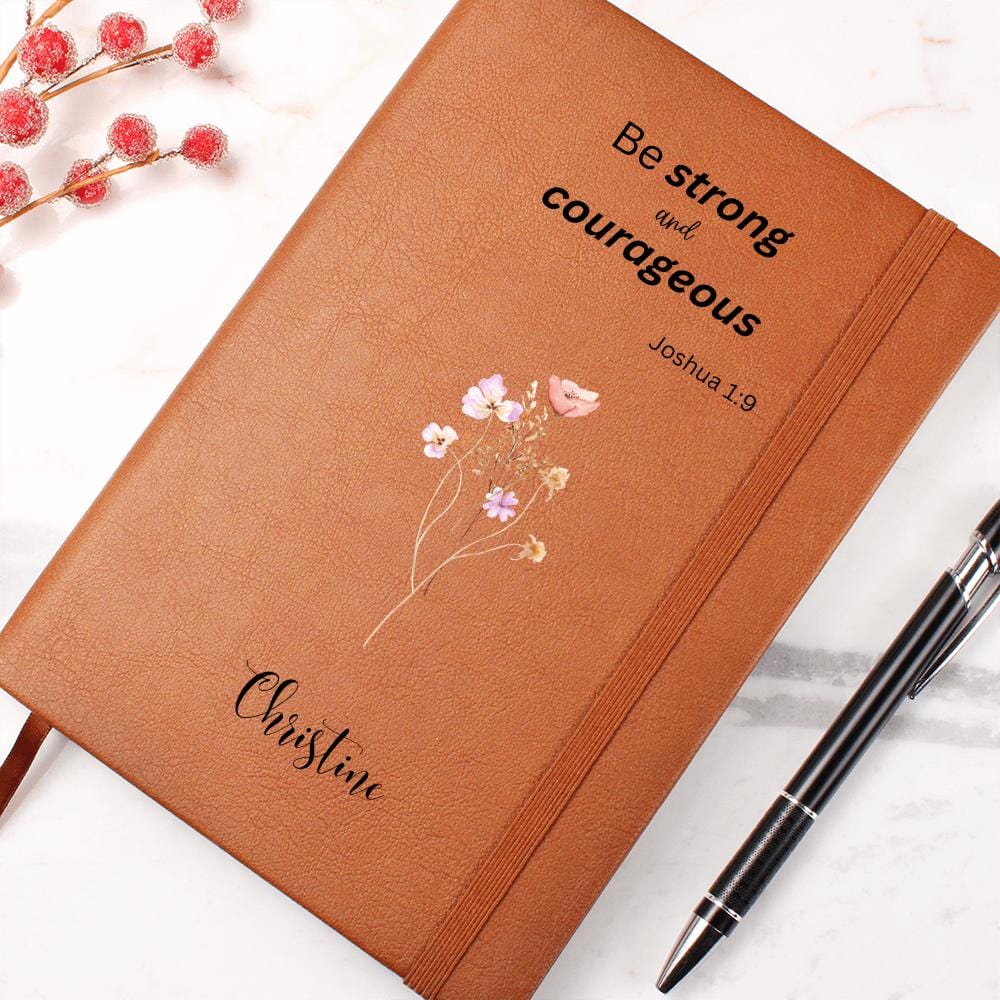 Personalized Leather Journal - Be Strong and Courageous, Christian Notebook, Custom Prayer Journal, Faith Gift for Women