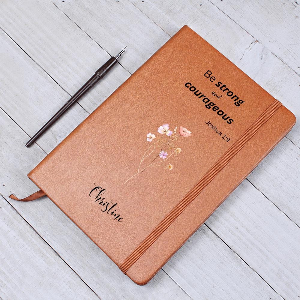 Personalized Leather Journal - Be Strong and Courageous, Christian Notebook, Custom Prayer Journal, Faith Gift for Women