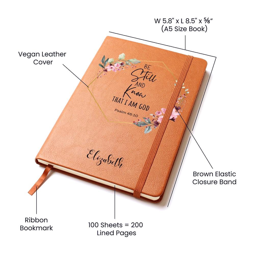 Personalized Leather Journal - Be Still and Know, Psalm 46:10, Engraved Christian Notebook, Prayer Journal, Bible Verse Gift