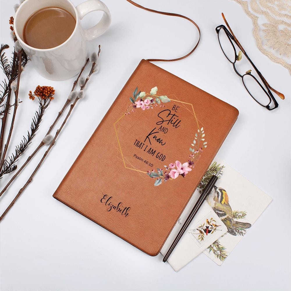 Personalized Leather Journal - Be Still and Know, Psalm 46:10, Engraved Christian Notebook, Prayer Journal, Bible Verse Gift