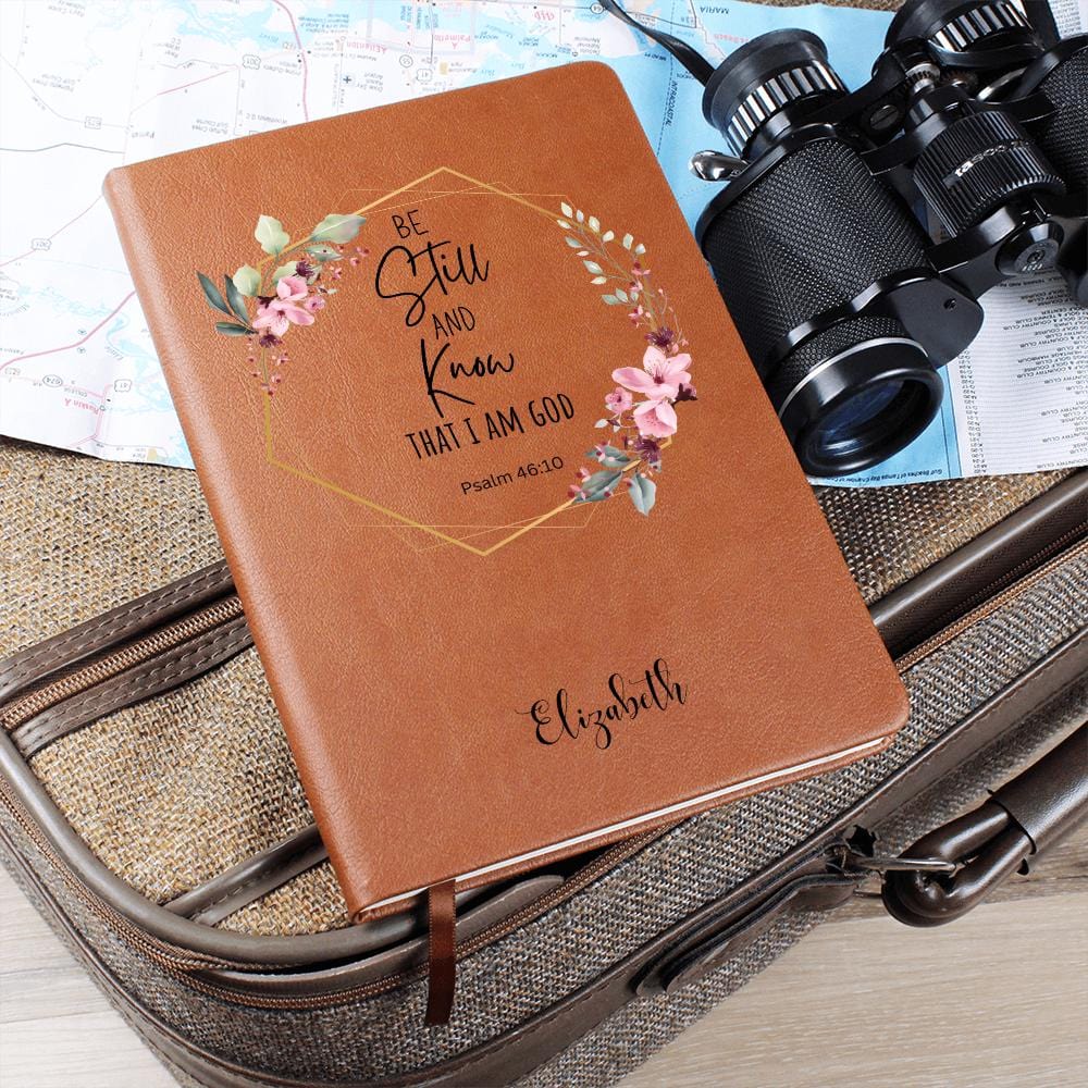 Personalized Leather Journal - Be Still and Know, Psalm 46:10, Engraved Christian Notebook, Prayer Journal, Bible Verse Gift