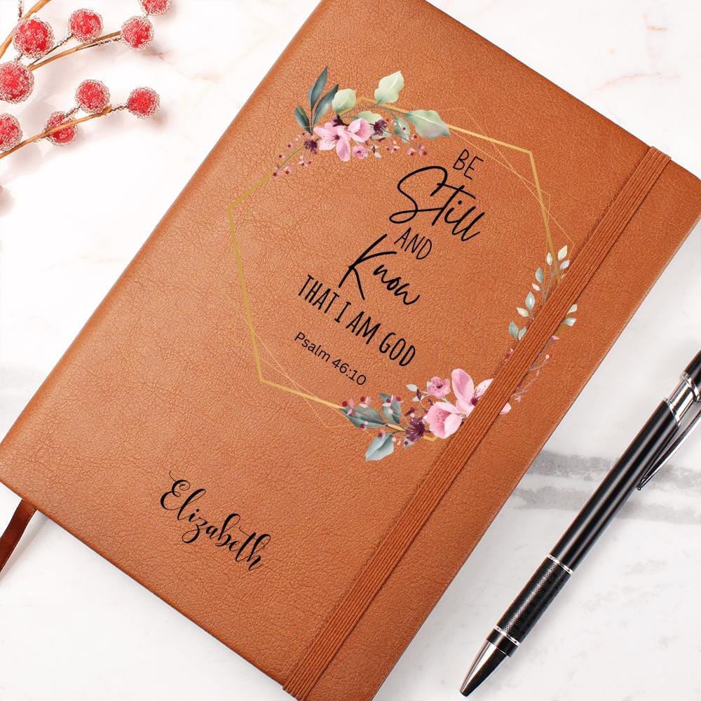 Personalized Leather Journal - Be Still and Know, Psalm 46:10, Engraved Christian Notebook, Prayer Journal, Bible Verse Gift