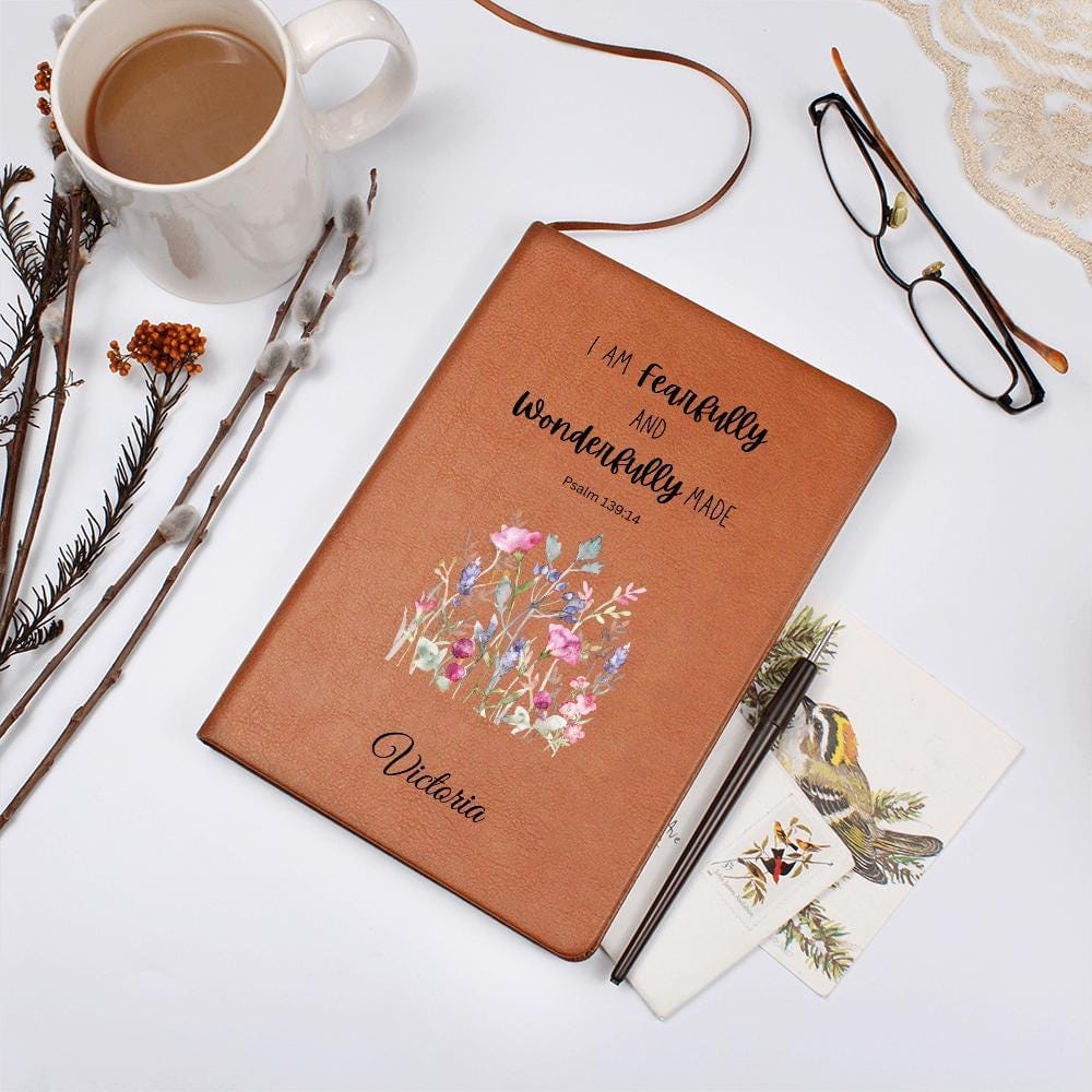 Personalized Leather Journal - Fearfully and Wonderfully Made, Psalm 139:14, Christian Notebook, Bible Verse Gift, Faith Journal