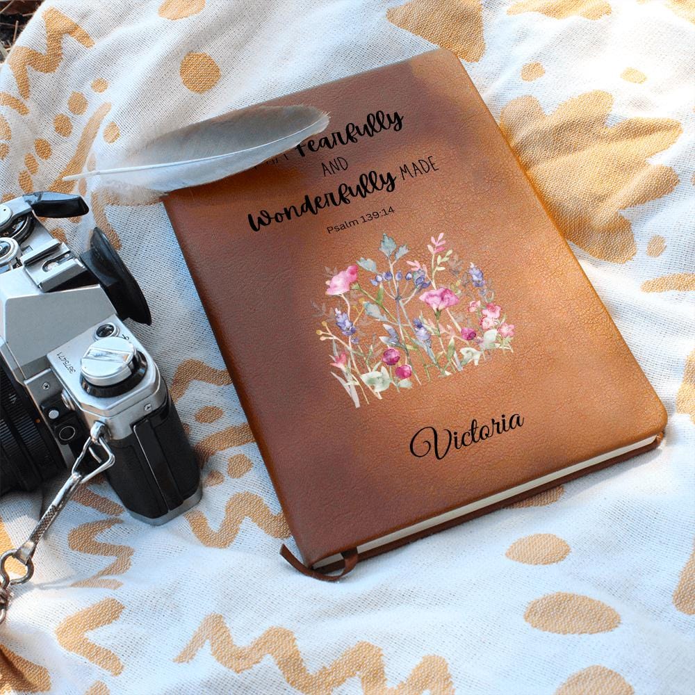 Personalized Leather Journal - Fearfully and Wonderfully Made, Psalm 139:14, Christian Notebook, Bible Verse Gift, Faith Journal