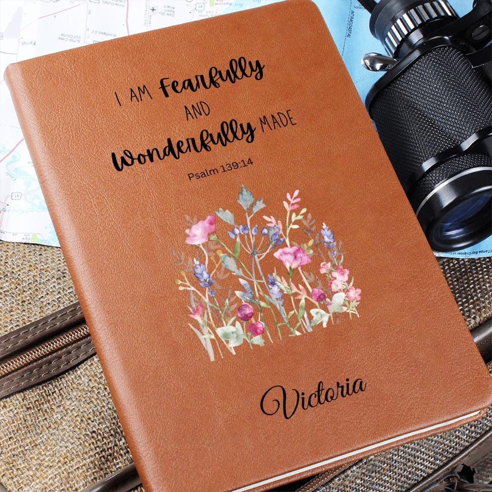 Personalized Leather Journal - Fearfully and Wonderfully Made, Psalm 139:14, Christian Notebook, Bible Verse Gift, Faith Journal