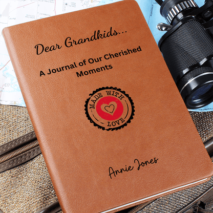 Personalized Leather Journal Grandkids Memory Book Engraved Notebook Grandparent Gift Grandma Grandpa Keepsake Family Writing Diary Present